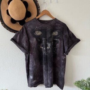 The Mountain Charocal Tie Dye Black Cat Print Graphic Tee 2X